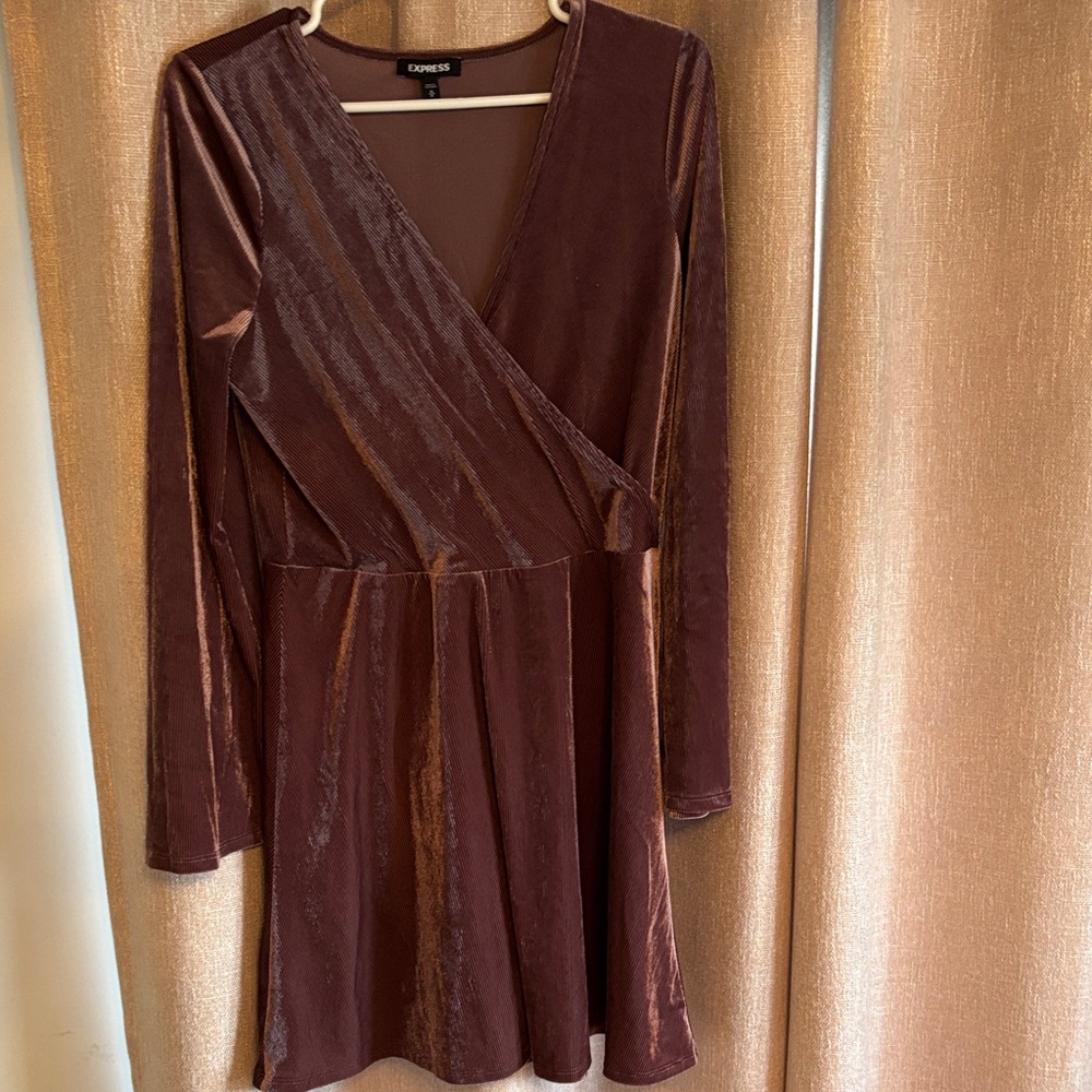 Express Velvet Brown Long Sleeve Dress
